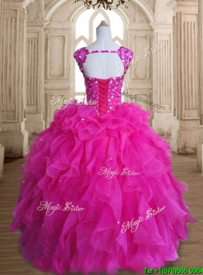 Elegant Straps Big Puffy Quinceanera Dress with Beading and Ruffles