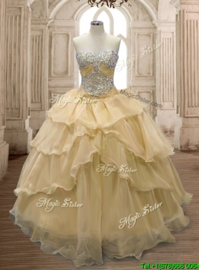 Exquisite Beaded and Ruffled Organza Sweet 16 Dress in Champagne