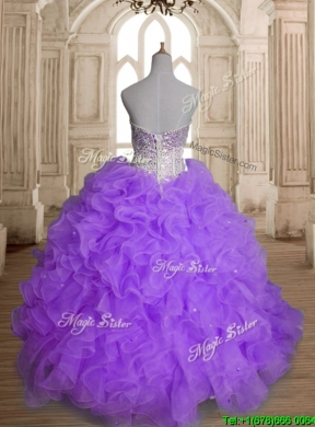 Fashionable Big Puffy Beading and Ruffles Quinceanera Dress in Purple