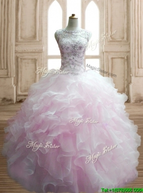 Lovely Beaded and Ruffled Scoop Quinceanera Dress in Light Pink