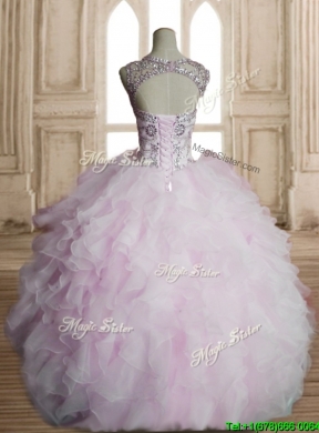 Lovely Beaded and Ruffled Scoop Quinceanera Dress in Light Pink