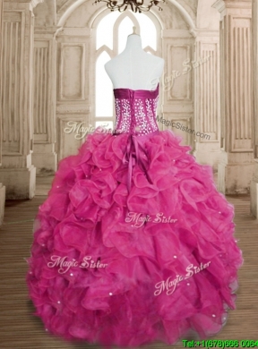 Lovely Hot Pink Big Puffy Quinceanera Dress with Beading and Ruffles