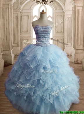 Lovely Light Blue Big Puffy Quinceanera Dress with Beading and Ruffles