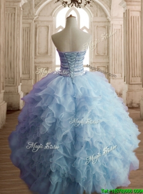 Lovely Light Blue Big Puffy Quinceanera Dress with Beading and Ruffles