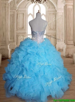 Luxurious Beaded Bodice and Ruffled Sweet 16 Dress in Baby Blue