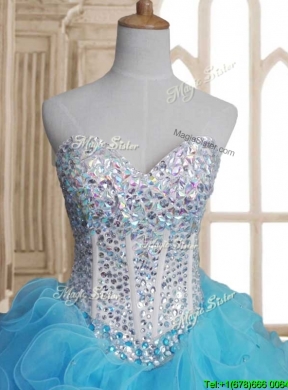 Luxurious Beaded Bodice and Ruffled Sweet 16 Dress in Baby Blue