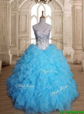 Luxurious Beaded Bodice and Ruffled Sweet 16 Dress in Baby Blue