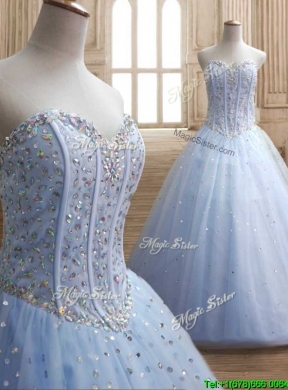 New Style Beaded Bodice Tulle Quinceanera Dress in Light Blue