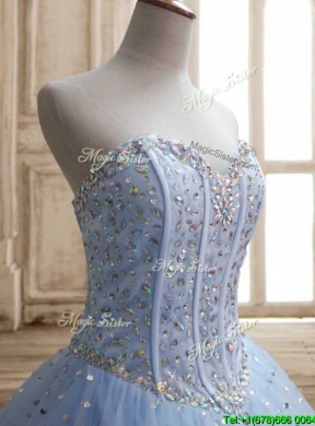 New Style Beaded Bodice Tulle Quinceanera Dress in Light Blue