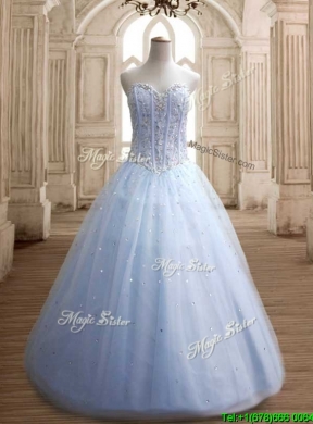 New Style Beaded Bodice Tulle Quinceanera Dress in Light Blue