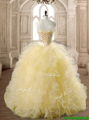 Perfect Beaded and Ruffled Tulle Quinceanera Dress in Yellow