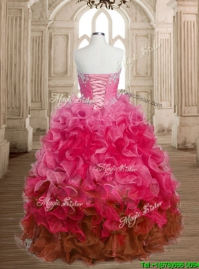 Perfect Big Puffy Beaded and Ruffles Quinceanera Dress in Multi Color