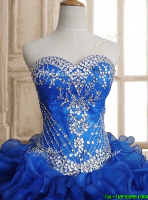 Romantic Beaded and Ruffled Royal Blue Sweet 16 Dress in Organza