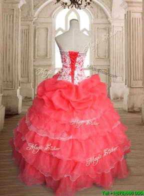 Sweet Beaded and Ruffled Layers Quinceanera Dress in Coral Red