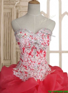 Sweet Beaded and Ruffled Layers Quinceanera Dress in Coral Red