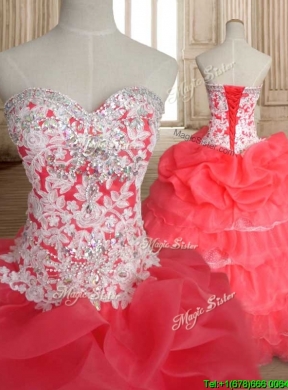 Sweet Beaded and Ruffled Layers Quinceanera Dress in Coral Red