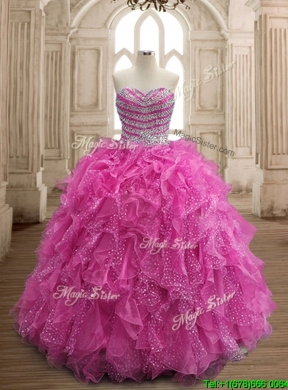 Unique Fuchsia Big Puffy Quinceanera Dress with Beading and Ruffles