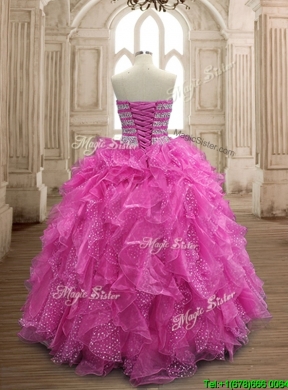 Unique Fuchsia Big Puffy Quinceanera Dress with Beading and Ruffles