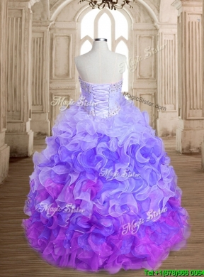 Unique Rainbow Big Puffy Quinceanera Dress with Beading and Ruffles