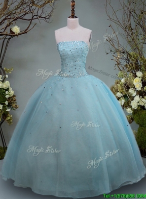 2017 Discount Big Puffy Aquamarine Strapless Quinceanera Gown with Beading