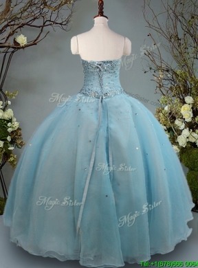 2017 Discount Big Puffy Aquamarine Strapless Quinceanera Gown with Beading