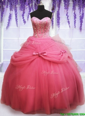 2017 Perfect Tulle Watermelon Red Quinceanera Dress with Beading and Bowknot