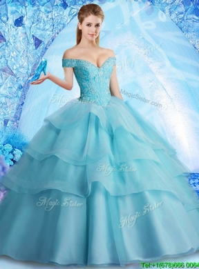 2017 Pretty Brush Train Quinceanera Dress with Beading and Ruffled Layers