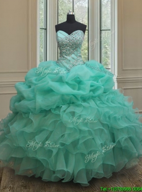 Lovely Big Puffy Beaded and Bubble Quinceanera Dress in Turquoise