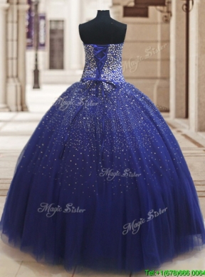 Popular Really Puffy Beaded Bodice Tulle Quinceanera Dress in Royal Blue