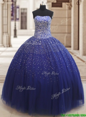 Popular Really Puffy Beaded Bodice Tulle Quinceanera Dress in Royal Blue