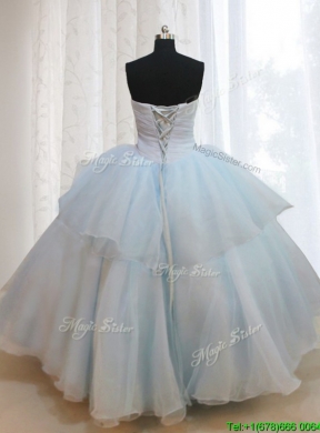 Strapless Light Blue Quinceanera Dress with Appliques and Handmade Flowers