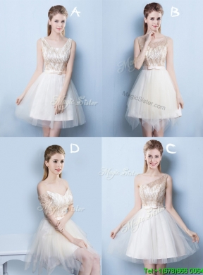 Beautiful One Shoulder Sequined and Bowknot Champagne Dama Dress