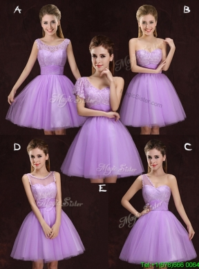 Sweet Tulle Lilac One Shoulder Dama Dress with Short Sleeve