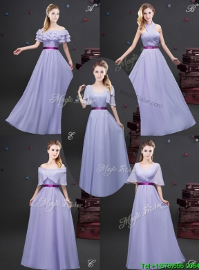 2017 Classical Halter Top Long Dama Dress with Purple Belt and Ruching