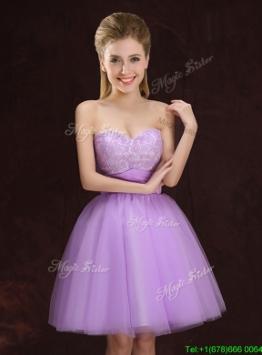 2017 Fashionable Lilac Short Prom Dress with Lace and Ruching