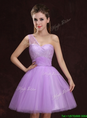 2017 Fashionable Lilac Short Prom Dress with Lace and Ruching