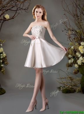 Perfect Applique and Bowknot Champagne Short Dama Dress for Summer