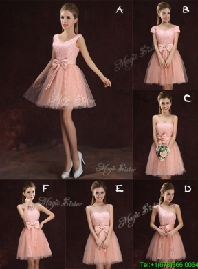 Most Popular V Neck Pink Prom Dress with Bowknot and Lace