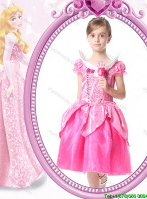 Beautiful A-line V-neck Knee-length Short Sleeves Halloween Little Girl Pageant Dress with Beading and Handcraft