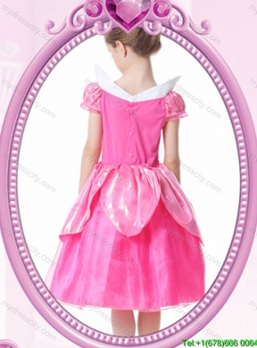 Beautiful A-line V-neck Knee-length Short Sleeves Halloween Little Girl Pageant Dress with Beading and Handcraft
