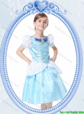 Cheap Scoop Knee-length White and Blue Halloween Little Girl Pageant Dress with Beading and Bubbles