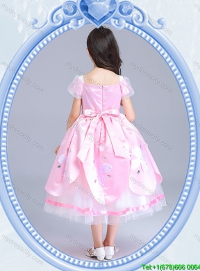 Halloween Best Zipper Up Baby Pink Little Girl Pageant Dress with Short Sleeves