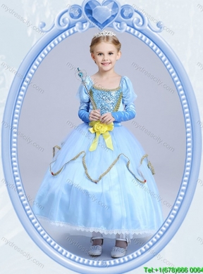 Halloween Cheap Hand Made Flower Short Sleeves Little Girl Pageant Dress in Light Blue