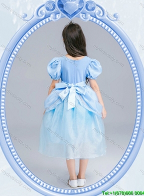 Halloween Infant Square Zipper Up Light Blue Little Girl Pageant Dress in Tea Length