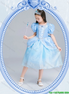 Halloween Infant Square Zipper Up Light Blue Little Girl Pageant Dress in Tea Length