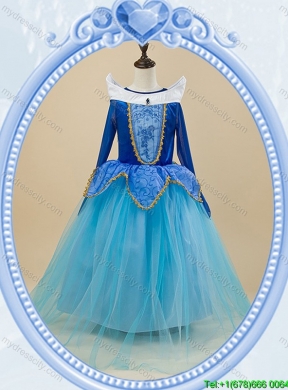 Halloween Lovely Baby Blue Little Girl Pageant Dress with Embroidery and Beading