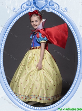 Halloween Pretty A Line Belted and Bowknot Yellow Little Girl Pageant Dress in Printing