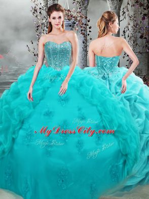 Stunning Sweetheart Sleeveless Organza Sweet 16 Dress Beading and Appliques and Pick Ups Lace Up