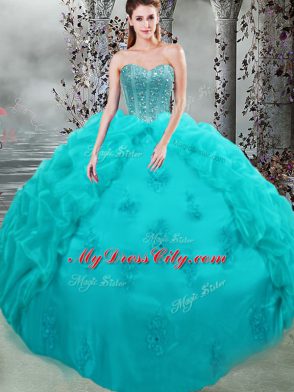 Stunning Sweetheart Sleeveless Organza Sweet 16 Dress Beading and Appliques and Pick Ups Lace Up