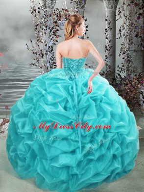 Stunning Sweetheart Sleeveless Organza Sweet 16 Dress Beading and Appliques and Pick Ups Lace Up